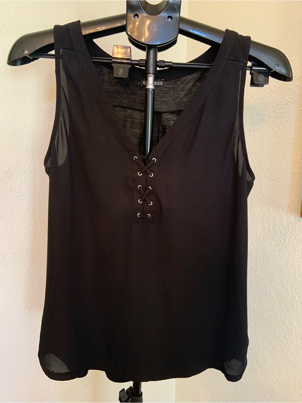 Express Women’s Sleeveless Lace-Up V-Neck Black Top
